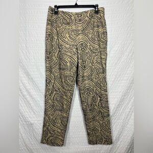 Talbots Women’s Linen/Cotton Tan and Navy Blue embroidered Slacks size 8